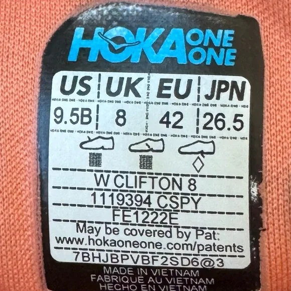 Hoka Women's ONE ONE Clifton 8 Running Shoe in Cantaloupe/Silver Peony Size 9.5 - Picture 15 of 15